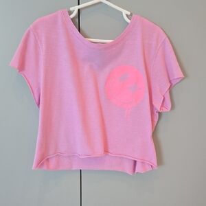 love J Pink Cropped Tee with Drip Smile Graphic - Light Pink